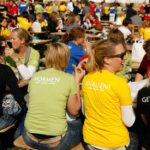 employees gathering for lunch, merily discussing