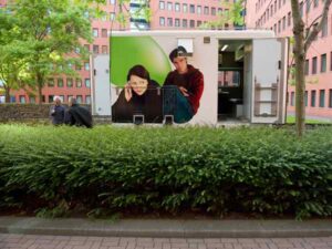 Mini Trailer with Livestream Equipment parked near event location for live webcast