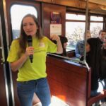 Young science professor Alexandra Göbel hacking subway teaching pupils